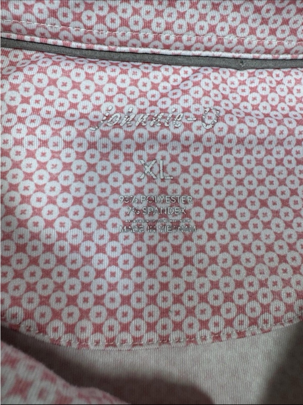 Johnnie-O Polo Shirt XL Pink Geo Print Valero Texas Open Golf Performance - Picture 3 of 8